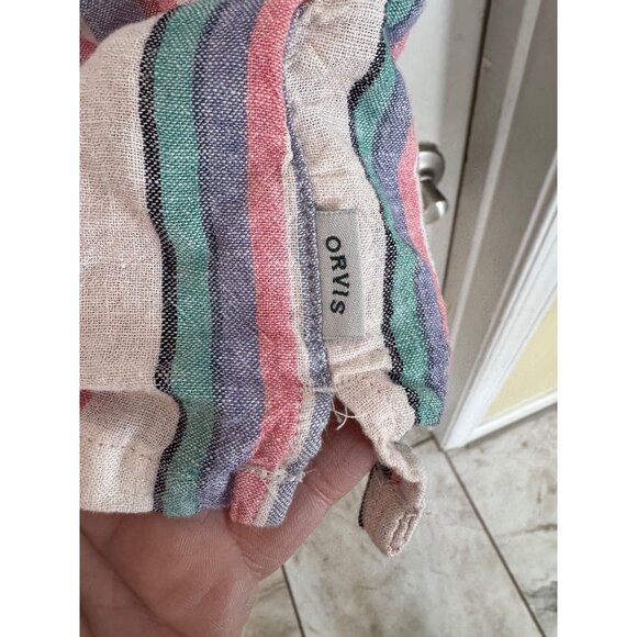 Orvis Multi-Color Cap Sleeve Striped Button Down Linen Blend Blouse Size XL - Picture 5 of 8